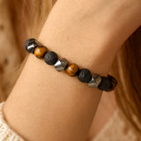 Bracelet Triple Protection en Pierre de Lave, Oeil de Tigre & Hématite