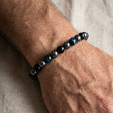 Bracelet "Cap Assuré" en Hématite, Tourmaline Noire & Oeil de Tigre Bleu