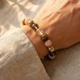Bracelet "Énergie Solaire" en Quartz Fumé, Oeil de Tigre & Quartz Rutile Doré