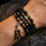 Bracelet Mala "Bouddhiste" en Obsidienne Noire & Dorée