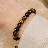 Bracelet "Réussite & Protection" en Oeil de Tigre, Grenat, Tourmaline & Quartz Fumé