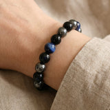 Bracelet "Cap Assuré" en Hématite, Tourmaline Noire & Oeil de Tigre Bleu