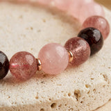 Bracelet "Amour Infini" en Quartz Rose, Grenat & Quartz Fraise