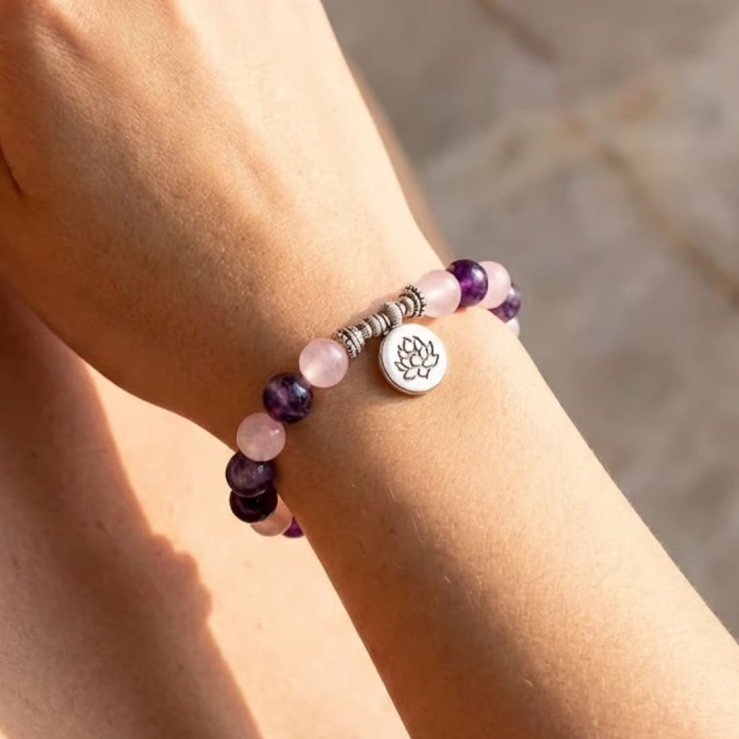Bracelet "Amour & Spiritualité" en Améthyste & Quartz Rose