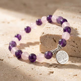Bracelet "Amour & Spiritualité" en Améthyste & Quartz Rose