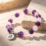 Bracelet "Amour & Spiritualité" en Améthyste & Quartz Rose