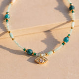 Collier "Oeil protecteur & Sérénité Intérieure" en Amazonite & Apatite
