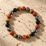 Bracelet "Ancrage & Protection" en Tourmaline, Jaspe Rouge, Hématite & Oeil de Tigre