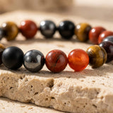 Bracelet "Ancrage & Protection" en Tourmaline, Jaspe Rouge, Hématite & Oeil de Tigre