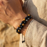 Bracelet Tressé "Triple Protection " en Hématite, Oeil de Tigre & Obsidienne