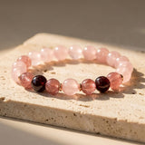 Bracelet "Amour Infini" en Quartz Rose, Grenat & Quartz Fraise