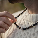 Collier "Énergie Terre & Feu" en Pierre de Lave & Oeil de Tigre