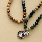 Bracelet Mala "Gaia" en Agate Mousse & Jaspe Paysage