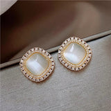 Boucles d'oreilles Chic Carrées avec Opale et Zircons Cubiques