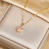 Collier Sakura Rose Romantique en Acier Inoxydable