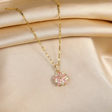 Collier Sakura Rose Romantique en Acier Inoxydable