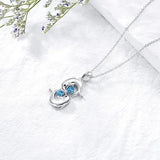 Collier en Argent avec Doubles Dauphins et Cristal Bleu
