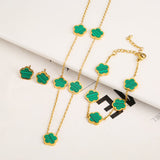 Set Bracelet+Collier+Boucles Trèfle
