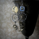 Boucles d'Oreilles Pendantes avec Pendentif Soleil et Lune