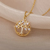 Collier avec pendentif Arbre de Vie en or avec cristaux