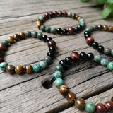 Bracelet "Energies Protectrices" en Oeil de Tigre, Oeil de Taureau, Turquoise Africaine & Onyx