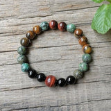 Bracelet "Energies Protectrices" en Oeil de Tigre, Oeil de Taureau, Turquoise Africaine & Onyx